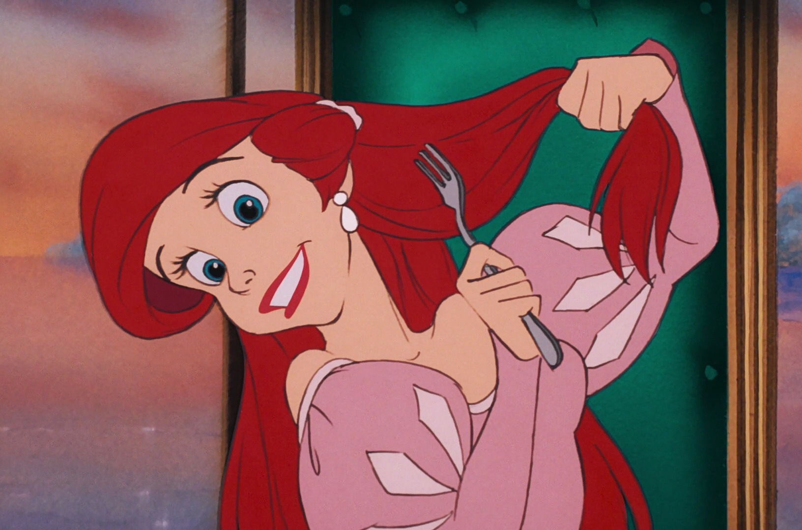 Ariel penteando o cabelo