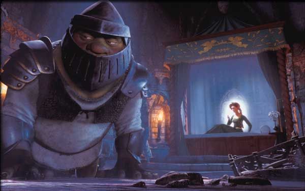 Shrek e Fiona no quarto do castelo