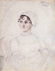 Único retrato oficial de Jane Austen, aos trinta e cinco anos em 1810; aquarela feita por sua irmã Cassandra Austen.