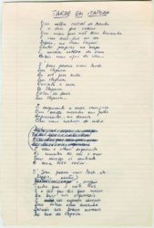 Manuscrito da letra de "Tarde em Itapoã", uma das músicas mais celebradas da MPB Foto: VM Cultural