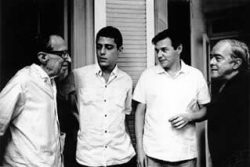 Manuel Bandeira, Vinicius de Moraes, Tom Jobim e Chico Buarque de Holanda, Rio de Janeiro (RJ) – 1967.